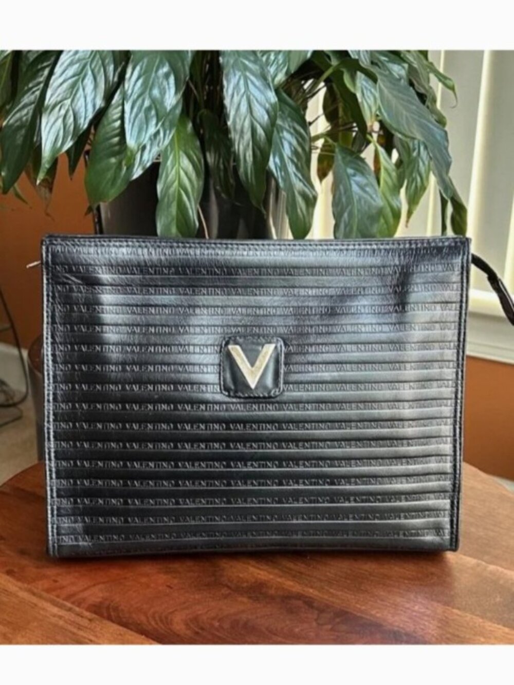 MARIO VALENTINO Embossed Leather Clutch Pouch Black